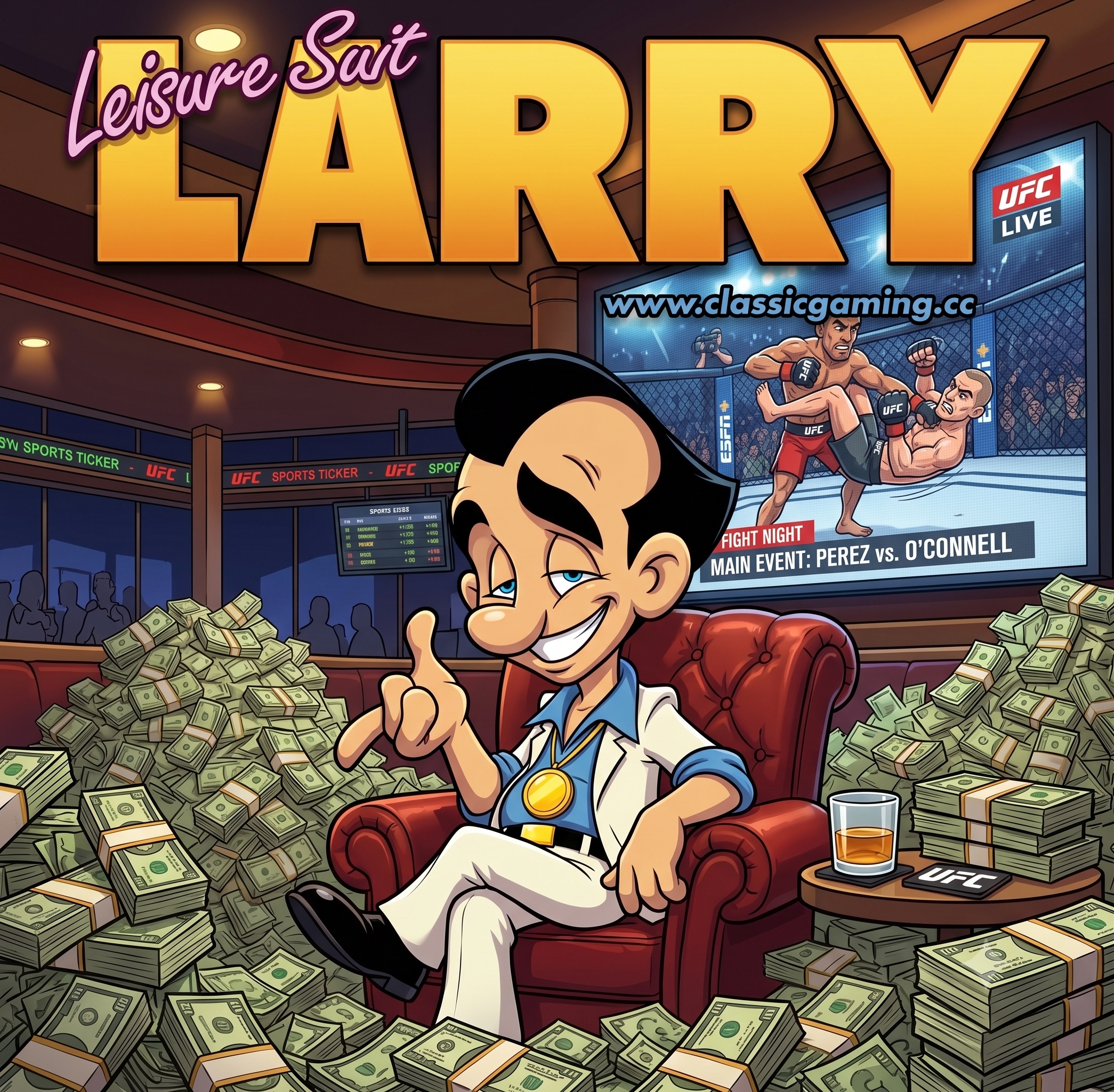 Leisure Suit Larry in a sports lounge